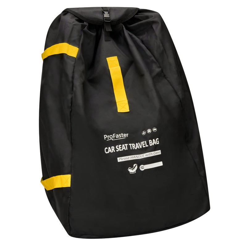 ProFaster Car Seat Travel Bag Backpack for Air Travel - Karfast Universal Infant Carseat Gate Check Bag Cover for Airplane, Foldable with Pouch, Yellow - Image 1